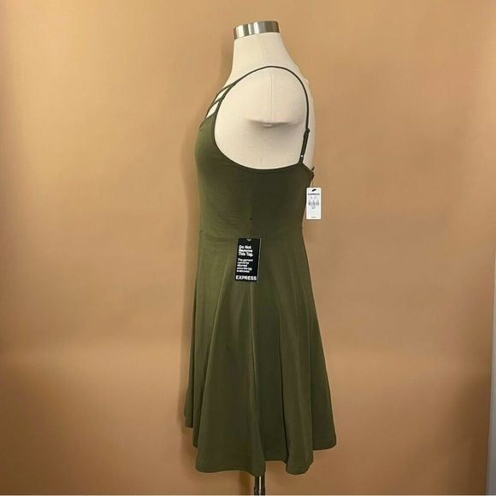 Express Olive Green Strappy Fit & Flare Skater Dress Size Small NWT - Picture 2 of 8